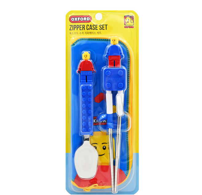 OXFORD 兒童餐具組 積木款, 湯匙 + 學習筷 + 收納袋, 積木款 多色, 1組