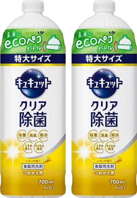 Kao 花王 Cucute 珂珂透 餐具洗碗精補充瓶 檸檬香, 700ml, 2瓶