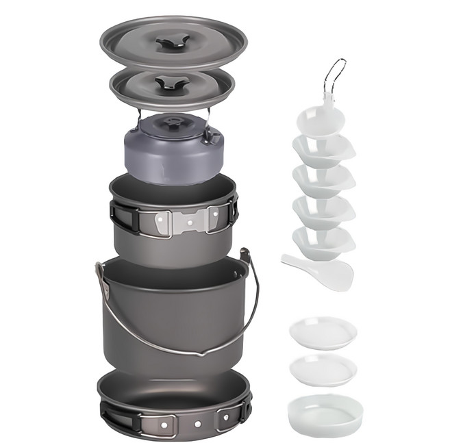 Camping Ace 野樂 硬質氧化壺鍋14件組 ARC-1545 露營鍋具套裝, 1組, 鋁合金 黑色