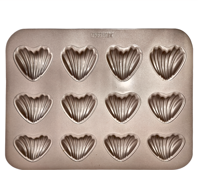 CHEFMADE 學廚 香檳金12連心型瑪德蓮模 重型碳鋼 不粘塗層, 1個