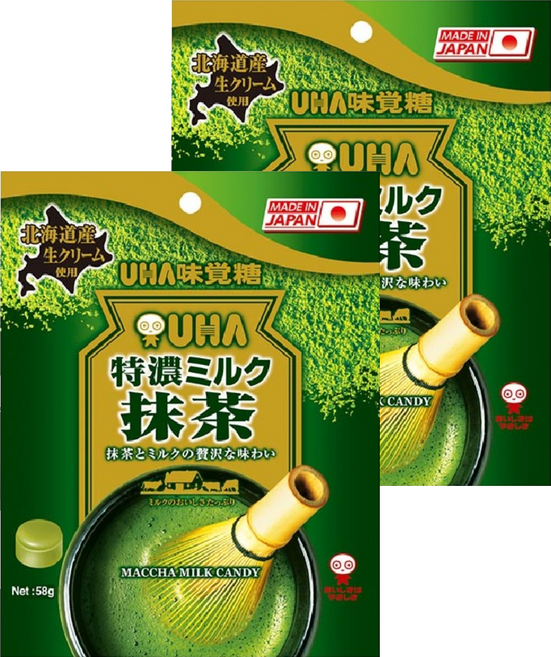 UHA 味覺糖 特濃牛奶糖 抹茶味, 58g, 2包