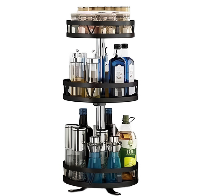 Osun 吸盤金屬三層調料檯料理轉盤收納架廚房置物架 CE480 59 x 25cm, 黑色, 1個