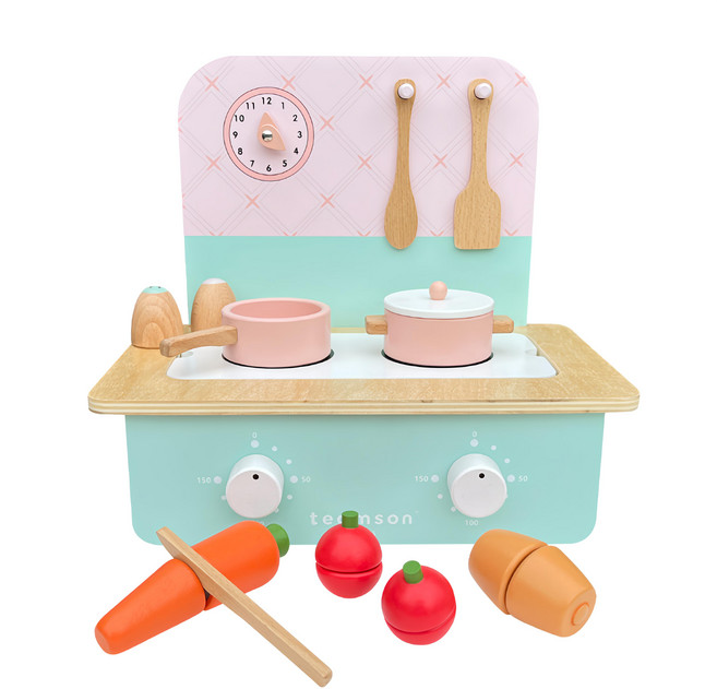 teamson kids 桌上型木製廚房玩具組, 粉色 + 綠色, 1組