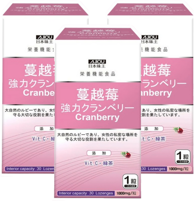 AJIOU 日本味王 強效蔓越莓錠, 1g, 30錠, 3盒