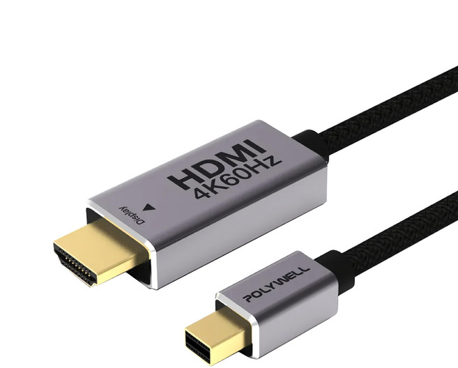 POLYWELL 寶利威爾 MDP - HDMI 編織線, 2m, 黑色 + 金色, 1條