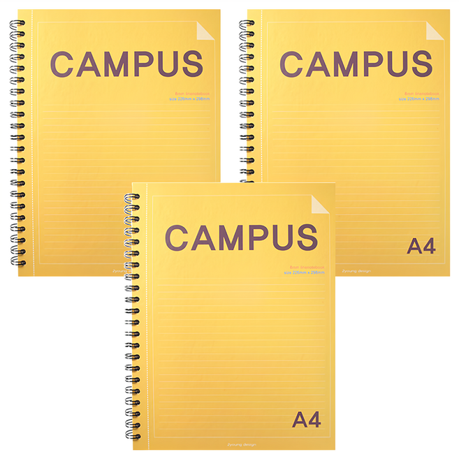 2Youngdesign 橫線線圈筆記本 A4尺寸 厚封面, 顏色隨機, 3本