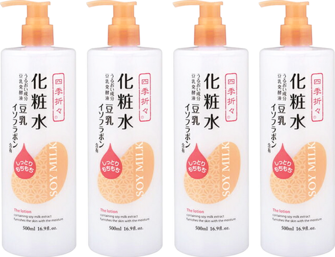 四季折々 豆乳美肌水潤化粧水, 500ml, 4瓶