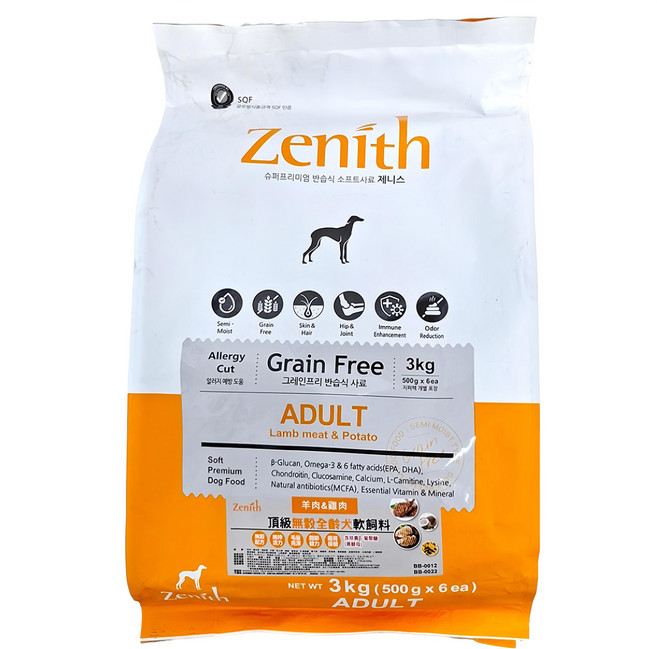 Zenith 鮮力士 全齡犬 頂級無穀軟飼料, 羊肉 + 雞肉, 3kg, 1袋