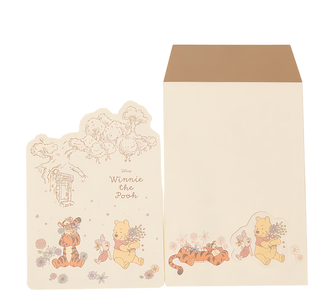 sun-star 維尼家族 維尼百畝森林系列信封信紙組, 米色 + 棕色, 1組