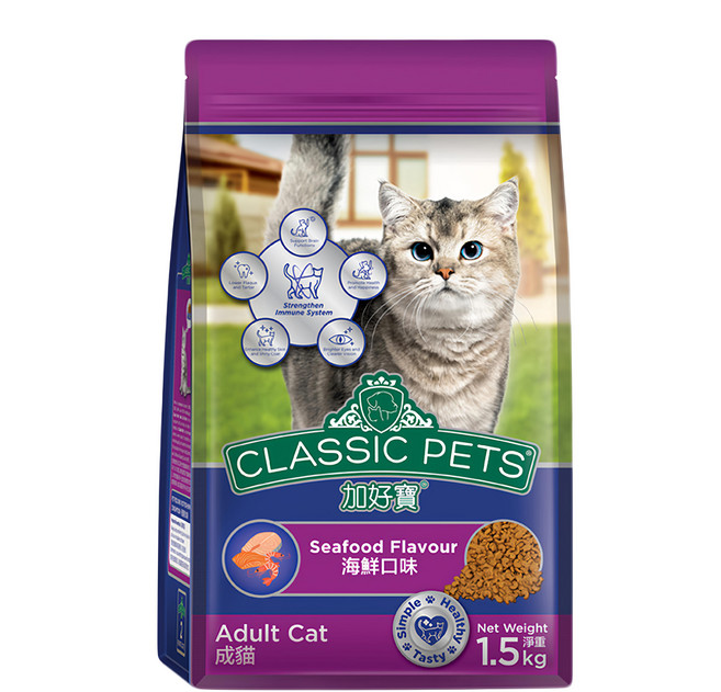 CLASSIC PETS 加好寶 成貓用 乾糧, 海鮮口味, 1.5kg, 1袋