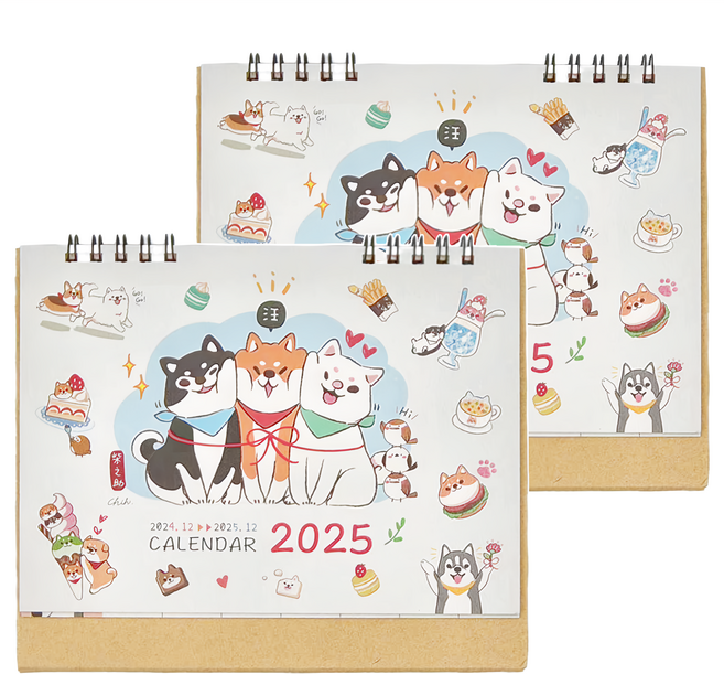 Sunny 三瑩文具 柴之助2025年度三角桌曆 雙線圈設計 牢固好翻閱 內頁含每月小月曆, 白色, 2本