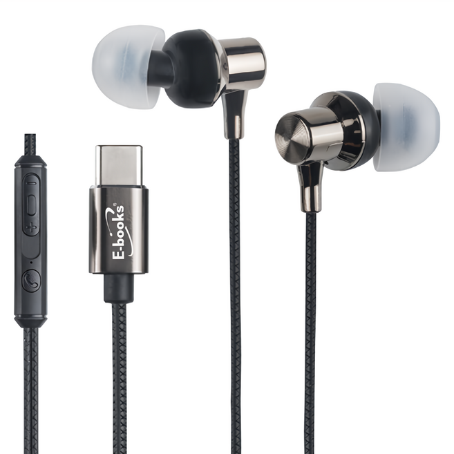E-books 鈦金質感Type C磁吸入耳式耳機, E-EPA245, 黑色