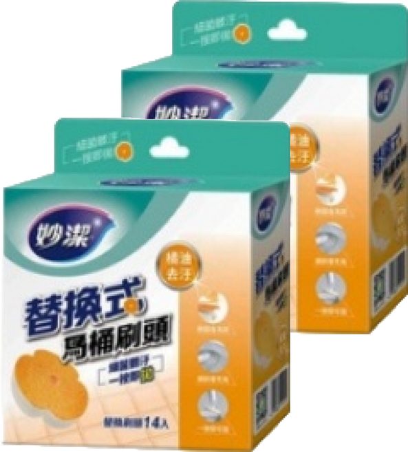 妙潔 替換式馬桶刷頭補充包 14片, 橘油去汙 白色, 2盒