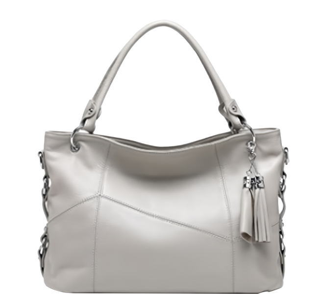 LIKEHOUSE 頭層牛皮女士肩背包 流蘇拉牌通勤包手提包 托特包 38 x 26 x 14cm 手提高17cm