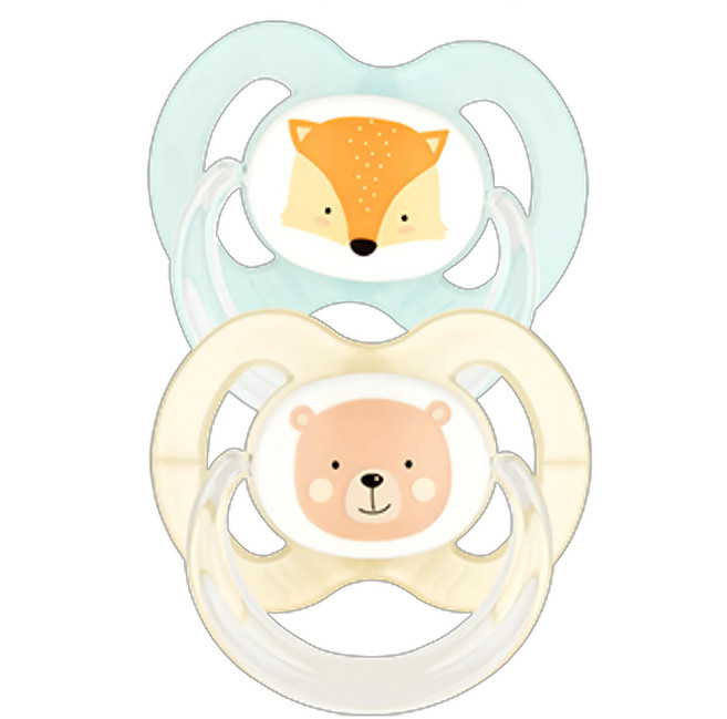 BABYNOVA 矽膠拇指安撫奶嘴2入組, 6~18個月, 綠狐狸 + 黃小熊, 1組