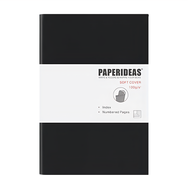 PAPERIDEAS 軟皮筆記本 A5 188頁, 黑色, 1本