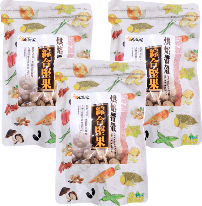元氣家 烘焙帶殼綜合堅果 低溫烘焙, 200g, 3包
