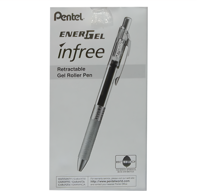 Pentel 飛龍文具 ENERGEL infree 極速鋼珠筆 BLN75TL-C Set 0.5mm 針狀筆尖 可伸縮中性筆, 藍色, 1盒