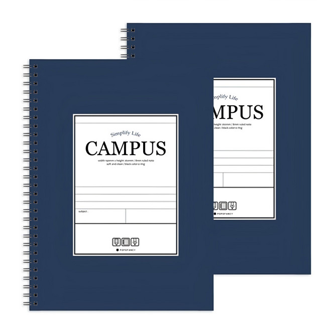 POPO FANCY Campus線圈橫線筆記本 學生辦公記事本, 海軍藍, 2本