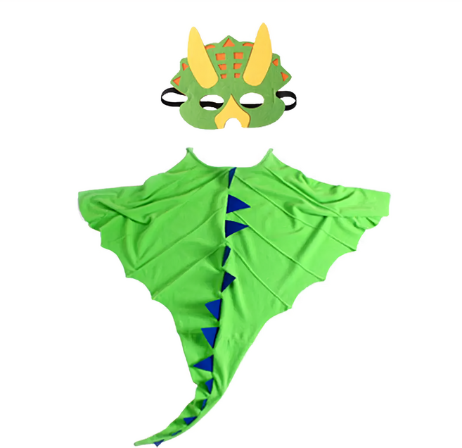 摩達客 MODA客 兒童恐龍造型斗篷二件組 COSPLAY派對變裝扮 不織布尼龍布, 綠色, 1組