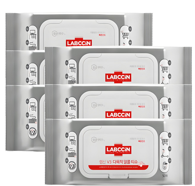 LABCCiN V3 多用途酒精濕紙巾 掀蓋式, 1入, 6包