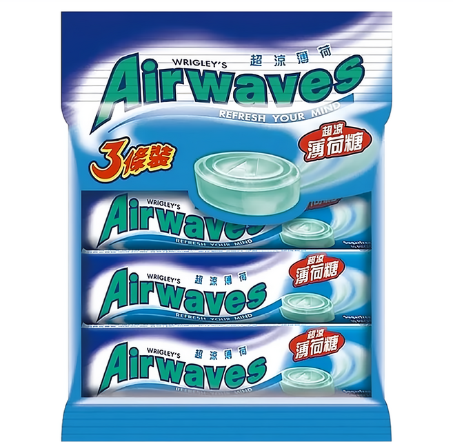Airwaves 超涼無糖薄荷糖 3條裝, 90g, 1袋