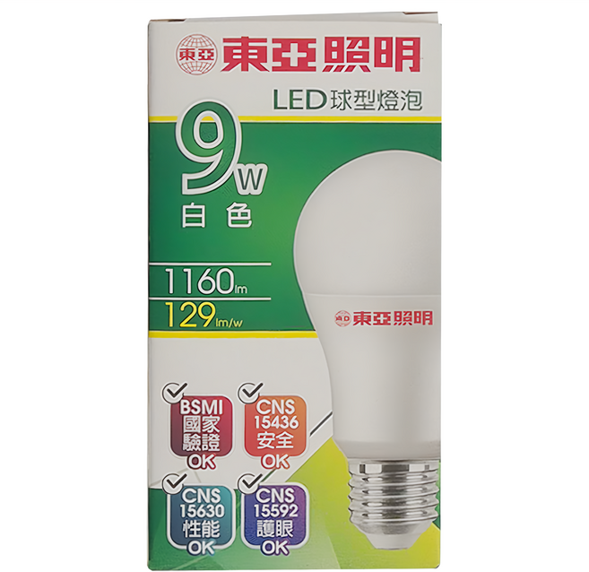 TOA 東亞照明 LLA60-9AAW 9W E27 全電壓 LED 球泡燈 50g 6 x 12cm, 自然光(4000K), 12個