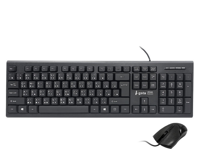 i-gota 愛購它 有線鍵鼠組 防潑水 耐久按鍵 人體工學設計, KM-03, 黑色