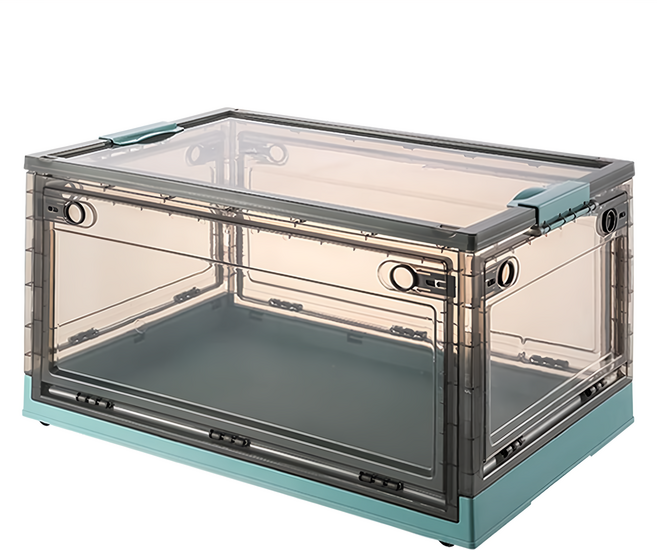 三開摺疊收納箱 塑料材質 中國產, 黑透 + 綠色, 1個