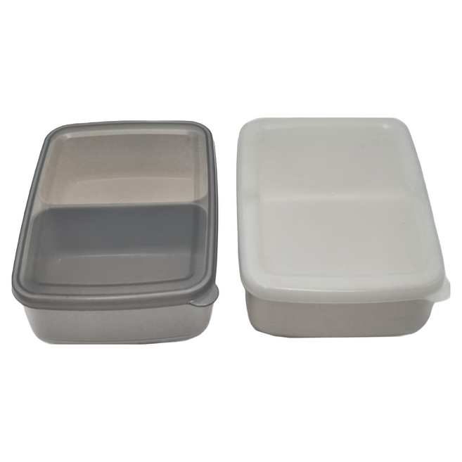 NAKAYA 日本午餐保鮮盒 分格式 14.6 x 10.6 x 4.8cm 440ml 2個, 淺灰色 + 透明白色, 1組