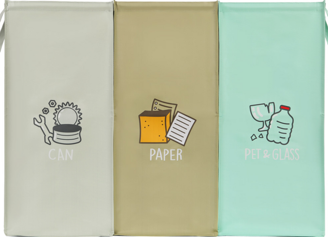 comet 大型分類回收箱 54L 3入, 灰綠色 + 卡其色 + 綠色