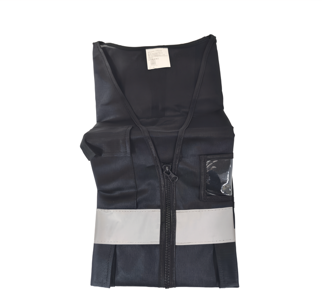 拉鍊式反光背心 附透明夾鏈袋 多口袋設計, 黑色 + 銀邊, 1件