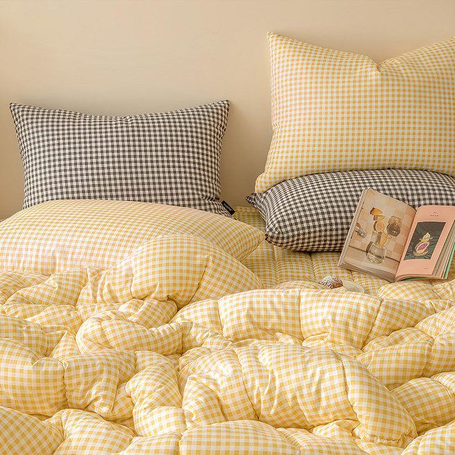 Maatila Dessert系列 格紋薄棉被 可可黃色 柔軟蓬鬆親膚 透氣速乾 四季被