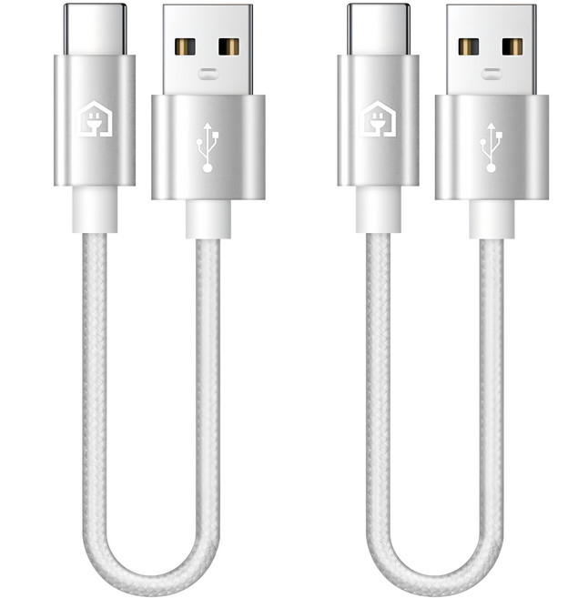 Home Planet 編織快速充電 Type C 短版充電線, 銀色, 2條, 15cm