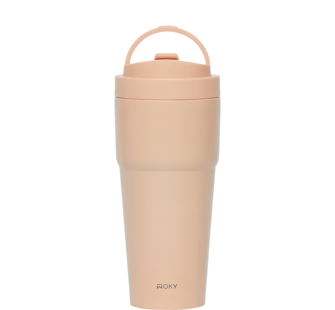 WOKY 沃廚 台灣公司貨 雙層陶瓷渾圓杯, 香柚, 750ml, 1個