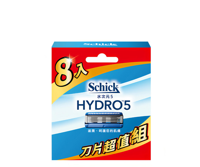 Schick 舒適牌 HYDRO 5 水次元5 刮鬍刀頭, 8入, 1盒