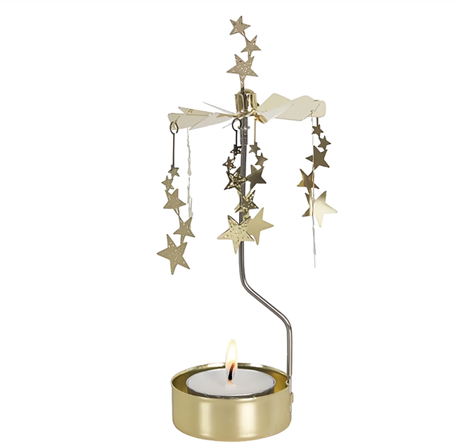 PLUTO DESIGN 金色夜空旋轉燭座 附蠟燭 小型 16cm 90g, 金色