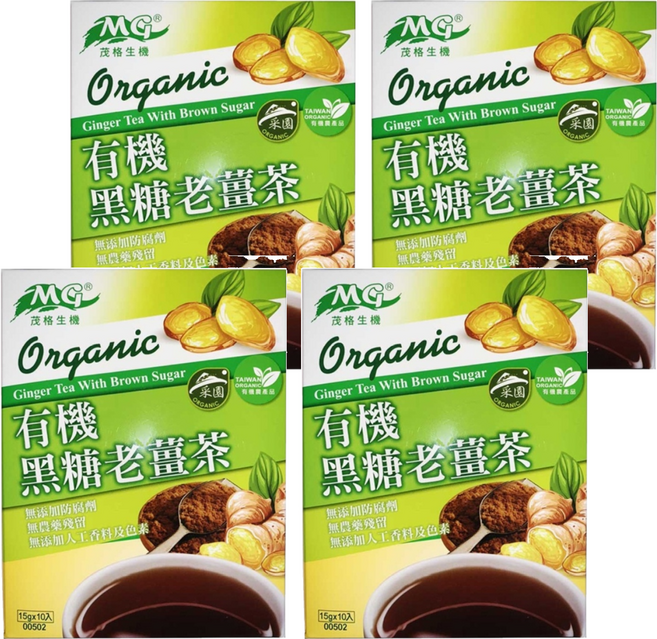 茂格生機 有機黑糖老薑茶, 15g, 10包, 4盒