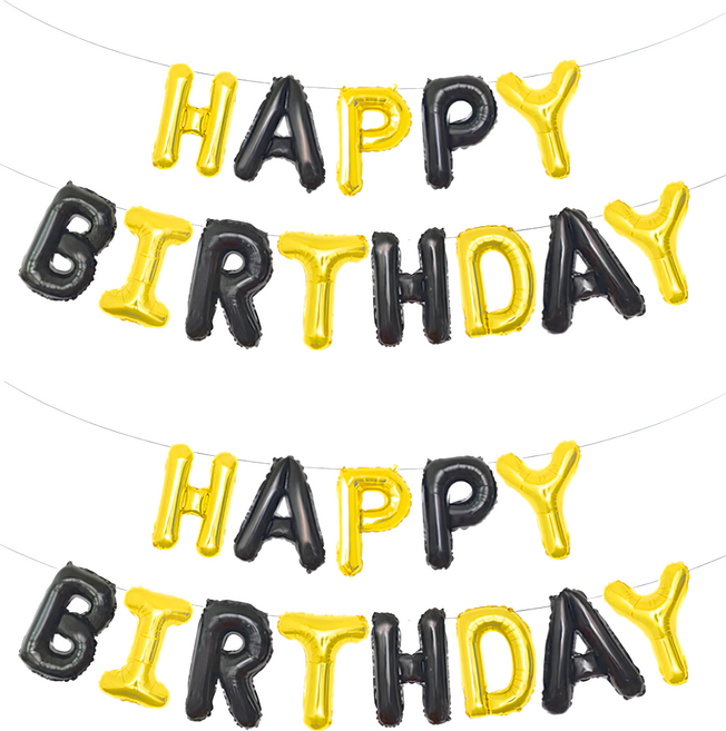 Mcolour Balloon 英文字母生日快樂鋁質氣球, 黑金, 2組
