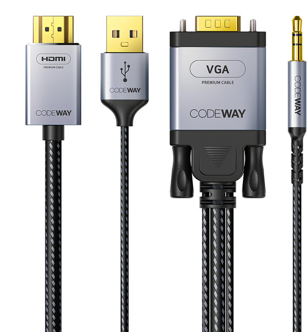 CODEWAY VGA to HDMI影音轉接線, 2m, 1條