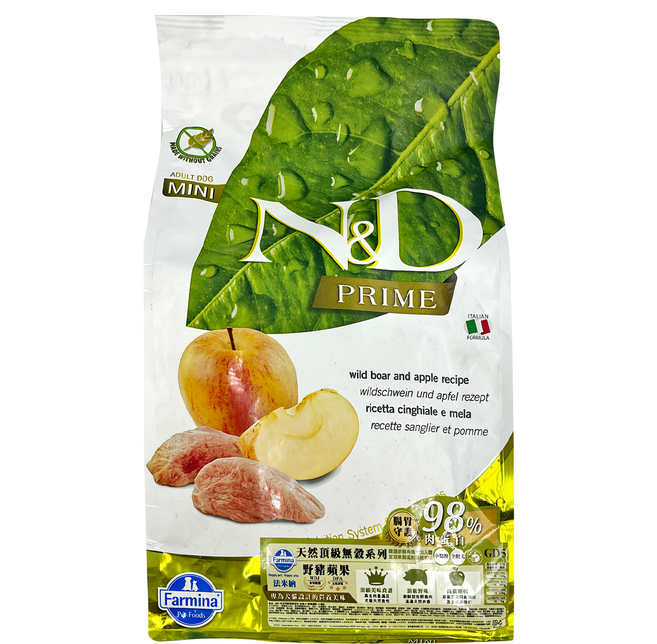 Farmina 法米納 全齡犬 GD5然頂級無穀系列 乾飼料 小顆粒, 1袋, 2500g, 野豬蘋果