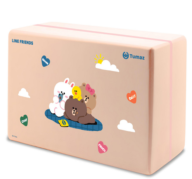 Tumaz 月熊 LINE FRIENDS 50D高密度EVA瑜珈磚, 慵懶日常 奶茶色, 1個