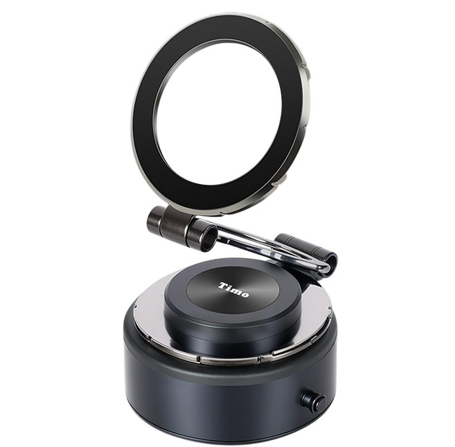 Timo 360度旋轉 電動真空吸附摺疊磁吸支架, 黑色, 1個