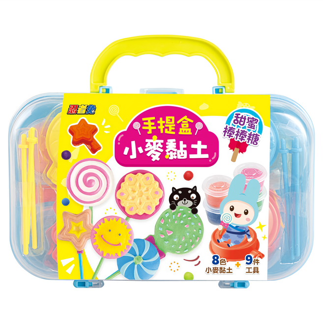 幼福 忍者兔 手提盒小麥黏土 8色黏土 9件工具 DIY點心, 甜蜜棒棒糖 多色, 300g, 1組