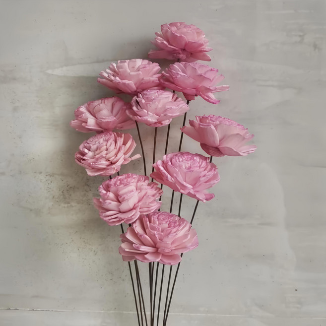 索拉花 花朵+枝條(已黏) 花徑 4cm, 玫瑰紅, 10支