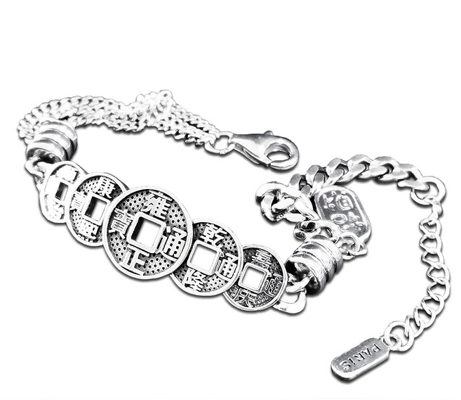 財神小舖 招財旺運 925純銀五帝錢手鍊