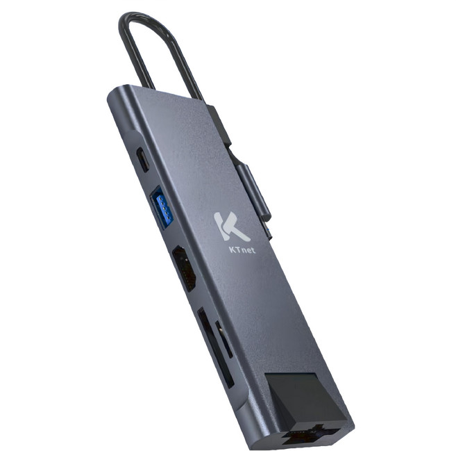 KTnet 廣鐸 TypeC 7合1多功擴充集線器 邊充邊玩不掉電 PD100W 極速充電 5Gbps高速傳輸 4K 30Hz HDMI, 灰色, 1個