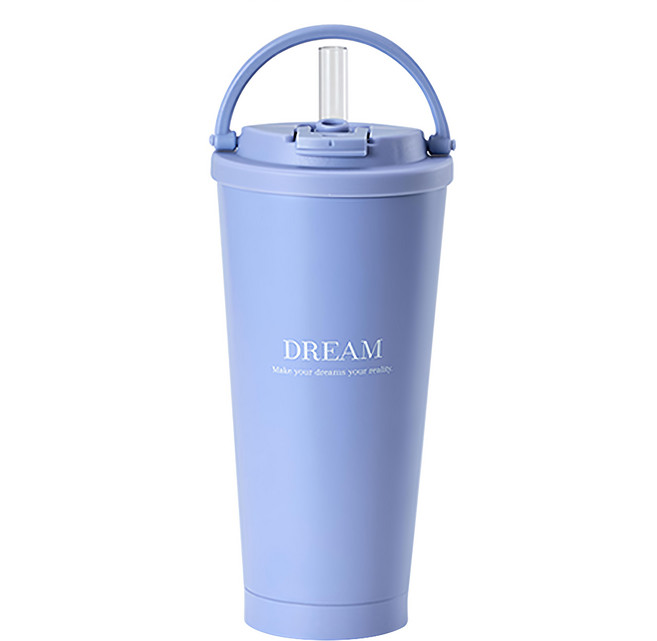 Hiromimi 手提內瓷不鏽鋼吸管杯 750ml 耐熱100度 雙飲杯蓋 保溫保冷, 沉靜藍, 1個