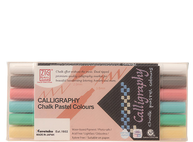 Kuretake 吳竹 雙頭平頭麥克筆 6色套組, 粉筆色系, 6支