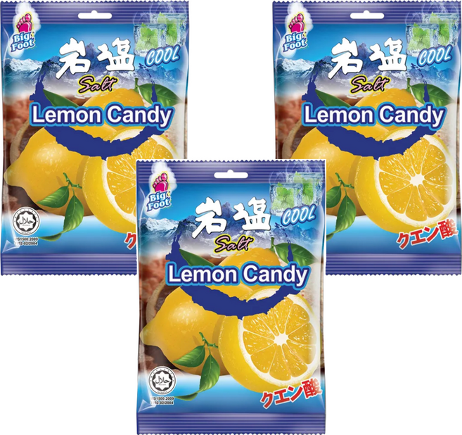 Big Foot 薄荷岩鹽檸檬糖 風味獨特 清涼爽口 鹹酸好滋味, 128g, 3袋